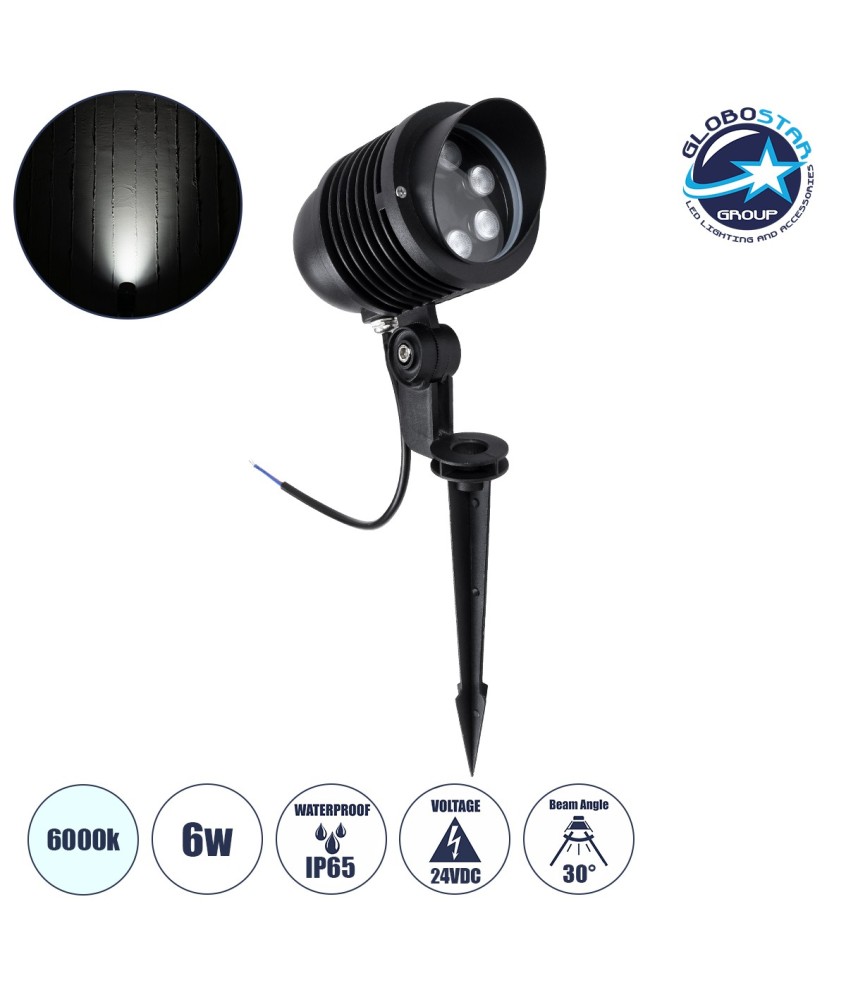 GloboStar® TREELIGHT-LINA 90653 Σποτ Φωτισμού Ειδικό για Φυτά - Δέντρα με Βάση Κήπου - Καρφωτό LED 6W 720lm 30° DC 24V Αδιάβροχο IP65 Μ10.5 x Π18 x Υ40cm Ψυχρό Λευκό 6000K - Γκρι Ανθρακί - 3 Years Warranty